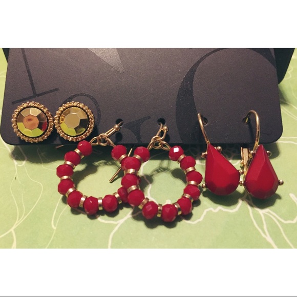 3-Piece Red Gemstone and Beaded Earring Set - Picture 3 of 5